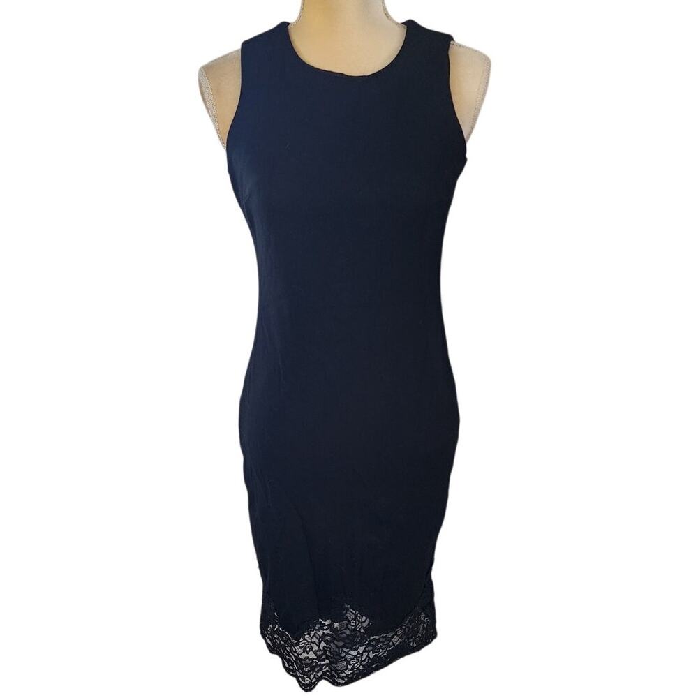 Vince Camuto Sleeveless Sheath Black Cocktail Dress Lace Trim Size 2